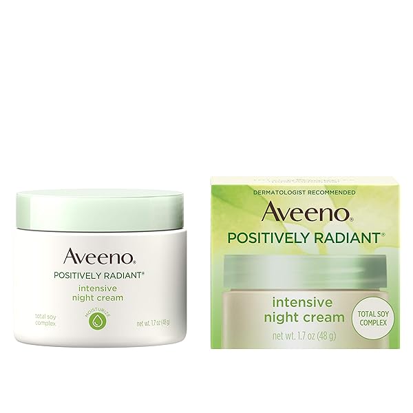 AVEENO POSITIVELY RADIANT INTENSIVE MOISTURIZING NIGHT CREAM WITH TOTAL SOY COMPLEX & VITAMIN B3, OIL-FREE, NON-GREASY, HYPOALLERGENIC & NON-COMEDOGENIC, 1.7 OZ