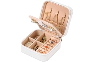 Neveika Jewelry Box with Mirror,Small Jewelry Organizer Box，Travel Jewelry Case for Women，Gift Jewelry Boxes for Female Girls (mirror white)