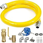 Safety System Kit, 3/4 In ID 48" Gas Hose Connector Kit with Elbows Quick Disconnect Gas Line Hose Full Port Gas Valve Restra