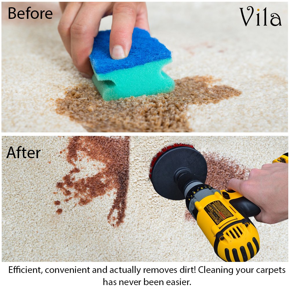 Drill Brush by Vila - Attaches to Any Drill - Effectively Removes Carpet Stains, Bathroom and Tile Grime - Save yourself Time and Energy with this cleaning tool