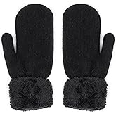 CaySep Winter Warm Mittens for Women Men-Soft Lining Cozy Stretchy Knit Mittens Double Layer Thick Outdoor Knitted Gloves