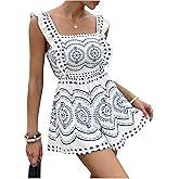 Floerns Women's Floral Print Ruffle Boho Sleeveless Romper Tie Backless Cut Out Summer Short Jumpsuit