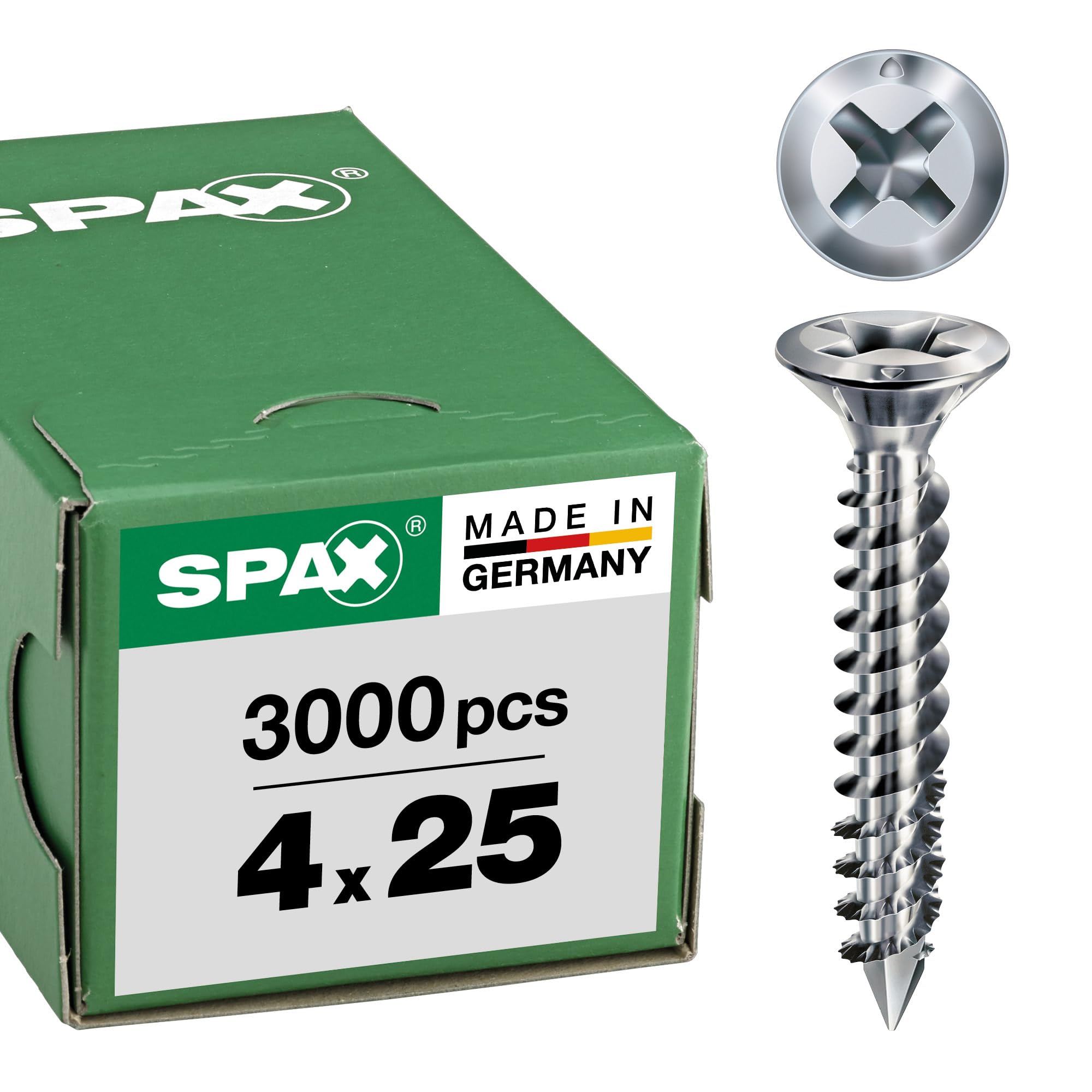 SPAX -FEX CUT SPAX-FEX CUT Fitting Screws 4.0 x 25 mm | PH 2 | Steel Silver | for PVC Wood Profiles | Pack of 3000