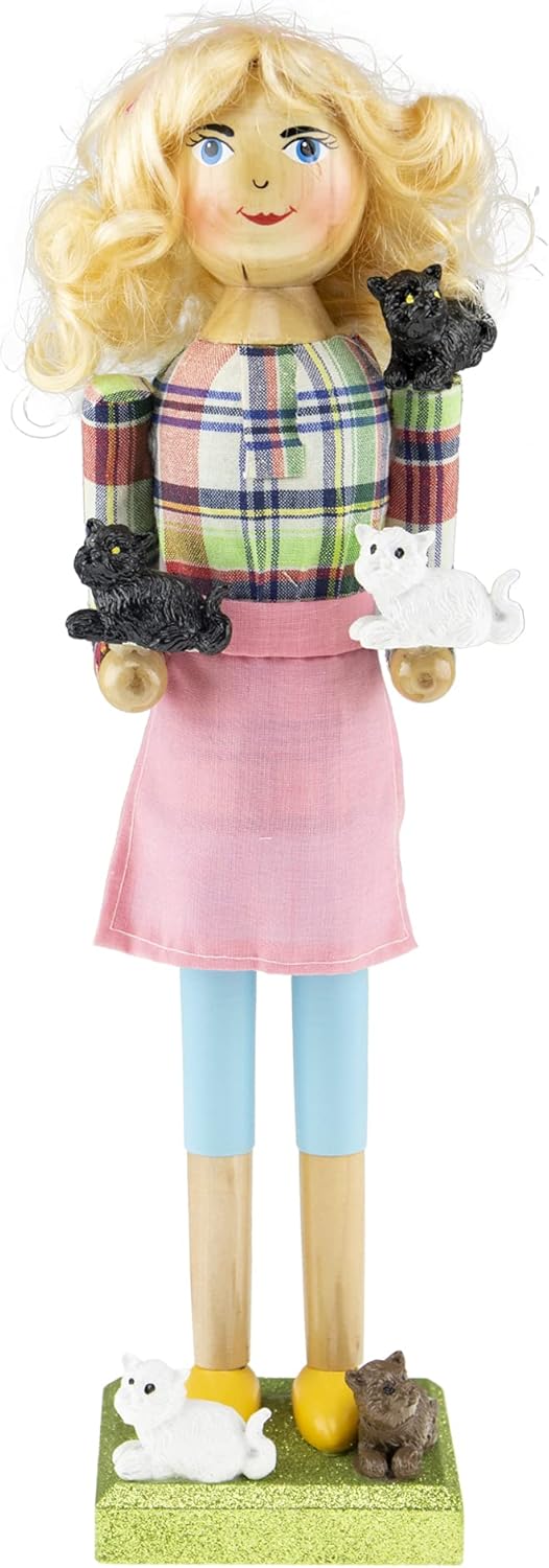 Nutcrackers - Clever Creations Cat Lady 14 Inch Traditional Wooden Nutcracker, Festive Christmas Décor for Shelves and Tables