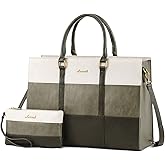 LOVEVOOK Laptop Bag for Women, 15.6 Inch Laptop Tote Bag, Vintage Leather Work Bags for Women, Waterproof Computer bag with Clutch Purse, Large Capacity Briefcase, Business Office Bag