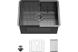 24 Undermount Laundry Sink - Fulorni 24"x18" Laundry Utility Room Sink Gunmetal Black NANO-PVD 16 Gauge 304 Stainless Steel 12 Inch Deep Single Bowl Under Counter Basin