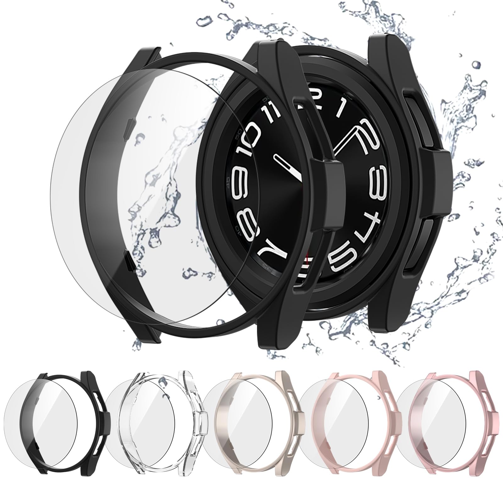 Photo 1 of [5+5] Pack Screen Protector for Samsung Galaxy Watch 6 Classic 47mm,JZK Hard PC Protective Case+Tempered Glass Screen Protector Film for Galaxy Watch 43mm Classic?Black+Clear+Gold+Pink+Rose Gold