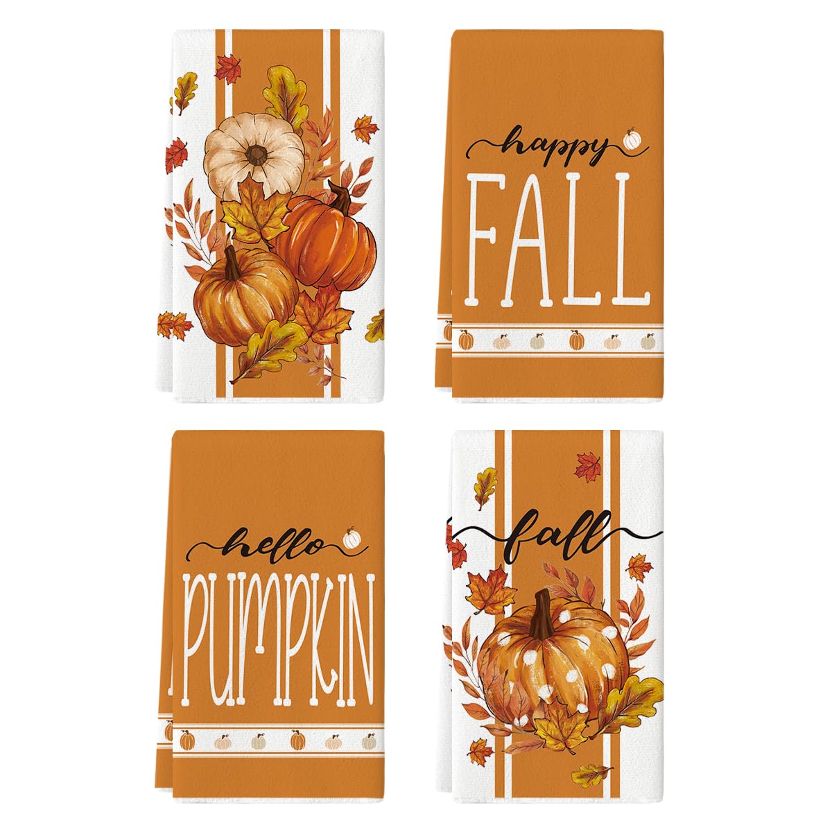 Photo 1 of Artoid Mode Stripes Polka Dot Pumpkin Fall Kitchen Towels Dish Towels, 18x26 Inch Farmhouse Maple Leaves Autumn Decoration Hand Towels Set of 4