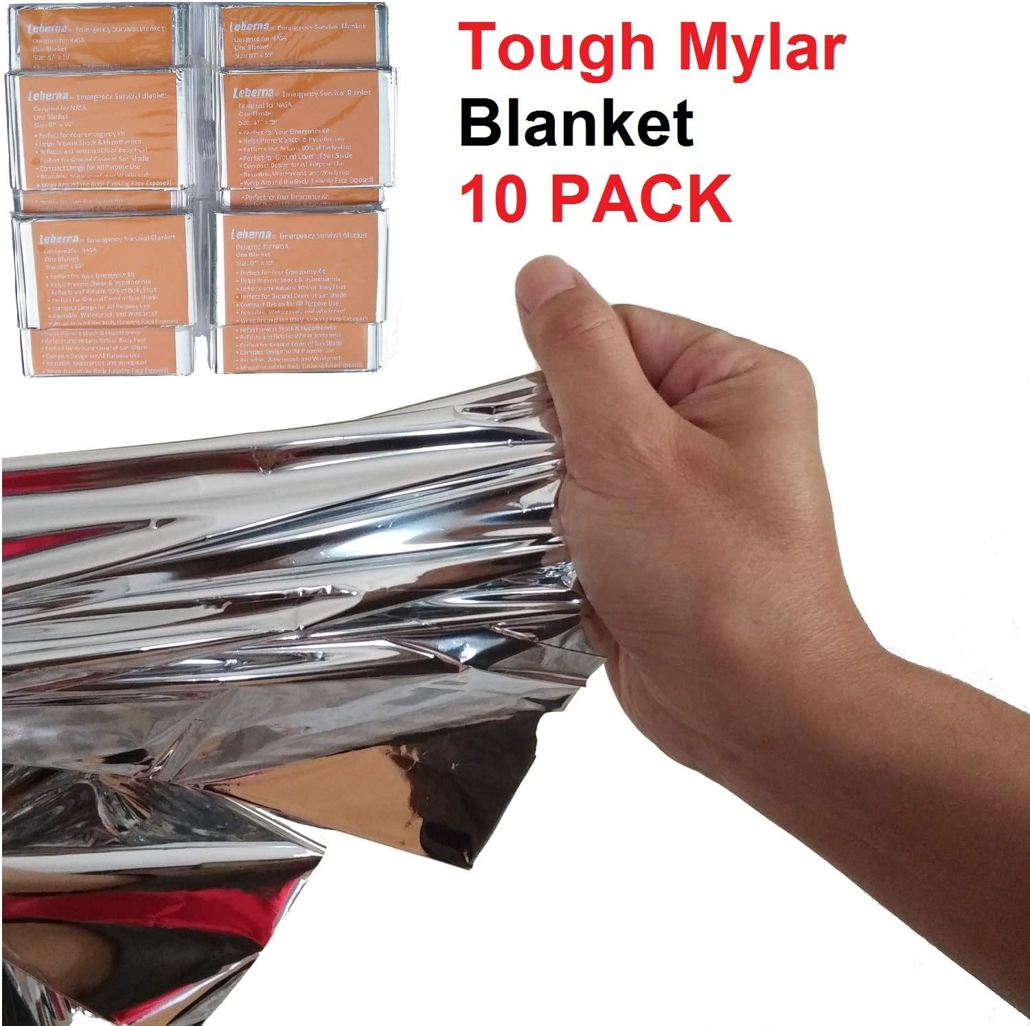 Leberna Emergency Blanket Survival Gear | Foil Mylar Thermal Blankets 59" x 87" inches | Big Double Sided Escape Tact Bivvy, | for NASA, Outdoors, Hiking, Space, Marathons First Aid Kit