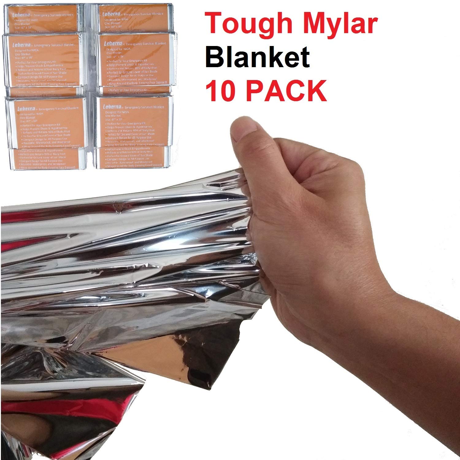 Leberna Emergency Foil Mylar Thermal Blankets 59" x 87" inches (Pack of