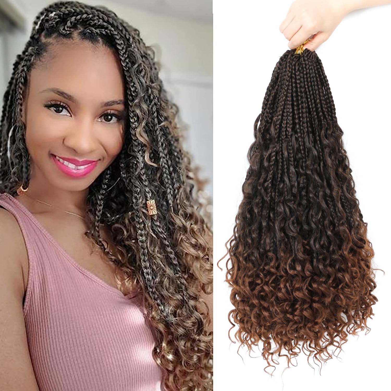 Boho Goddess Braids Crochet Hair for Black Women 22 Inch 8 Packs Bohemian Crochet Braids Hair Extensions with Curly Ends Boho Box (T30, 22 Inch (Pack of 8))