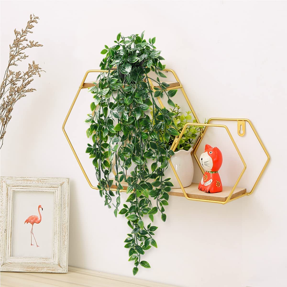Dremisland Artificial Plant Eucalyptus - Set of 1 Decorative Artificial Hanging Plants with Pots Fake Ivy Vines Greenery Faux Trailing Plants for Home Garden Office Shelf Wall Decoration