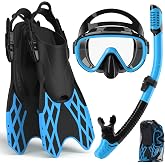 Bairuifu 4 in 1 Snorkeling Gear for Adults - Genuine Advanced Anti-Fog Panoramic Mask, Dry Top Snorkel, Fins &amp; Travel Bag for Snorkeling, Swimming and Travel