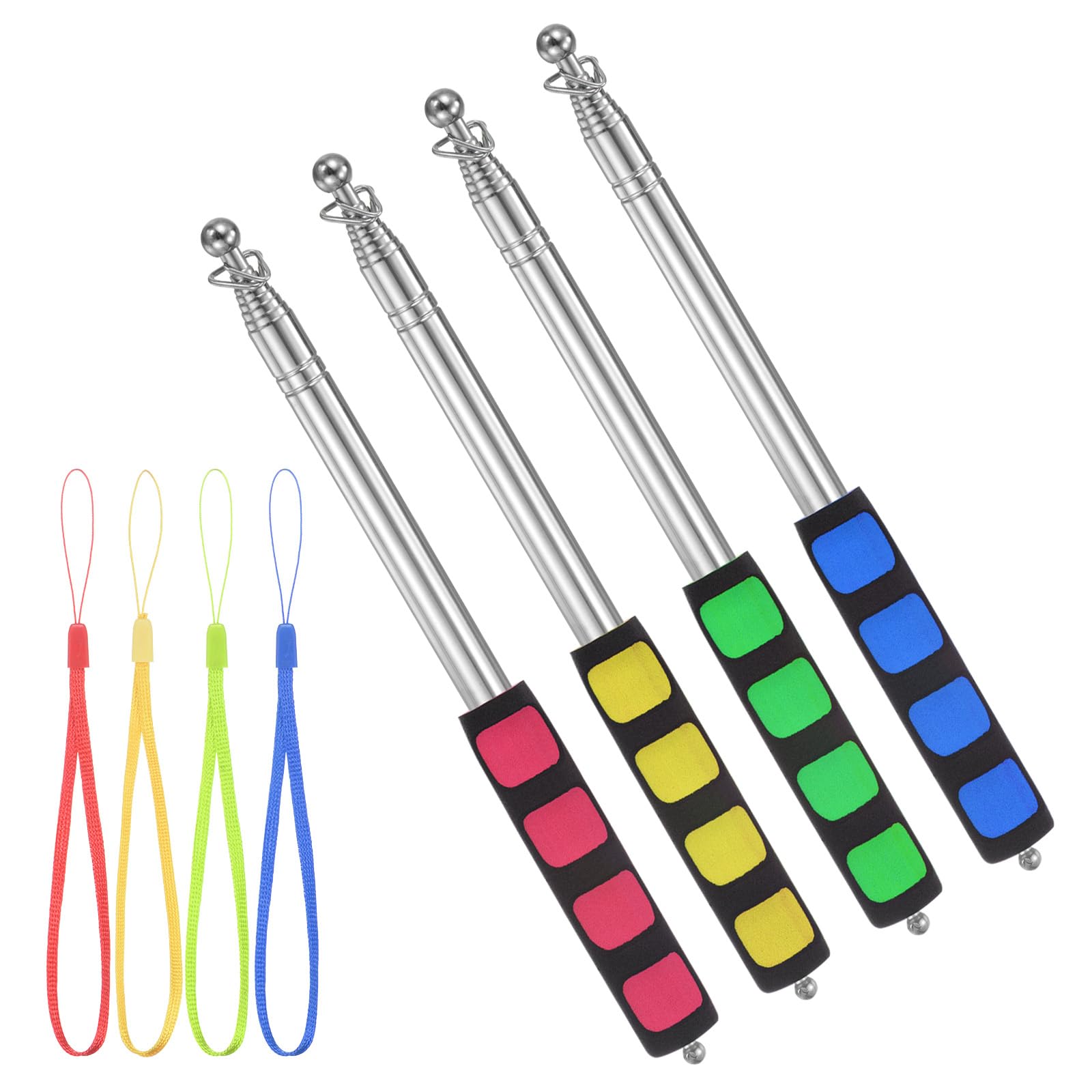 M METERXITY 4 Pack Flag Pole - 6.56 Feet Telescopic Handheld Flagpoles, Tour Guide Portable Flag Pole, Stainless Steel & Handheld, Anti-Slip Grip Apply to Pointer for Teacher/Outdoor