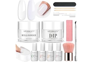 AZUREBEAUTY Clear & White Dip Powder Nail Kit, 28g/1Oz 15 Pcs Essential Dipping Build Powder with Basics Dip Powder Liquid Set Top & Base Coat Bond Activator for Beginners Nail Manicure Salon Home