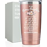 Onebttl Bonus Daughter Gift, 20oz Stainless Steel Travel Mug with Lid and Straw - Rose Gold, Perfect for Birthdays, Christmas or Thanksgiving