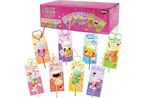 PARSUP 32PCS Valentine's Day Greeting Cards with Reusable Straws - Crazy Loop Drinking Straws Bag Filler Toys Party Favor Supplies for Kids Valentine's Day Classroom Exchange Gifts