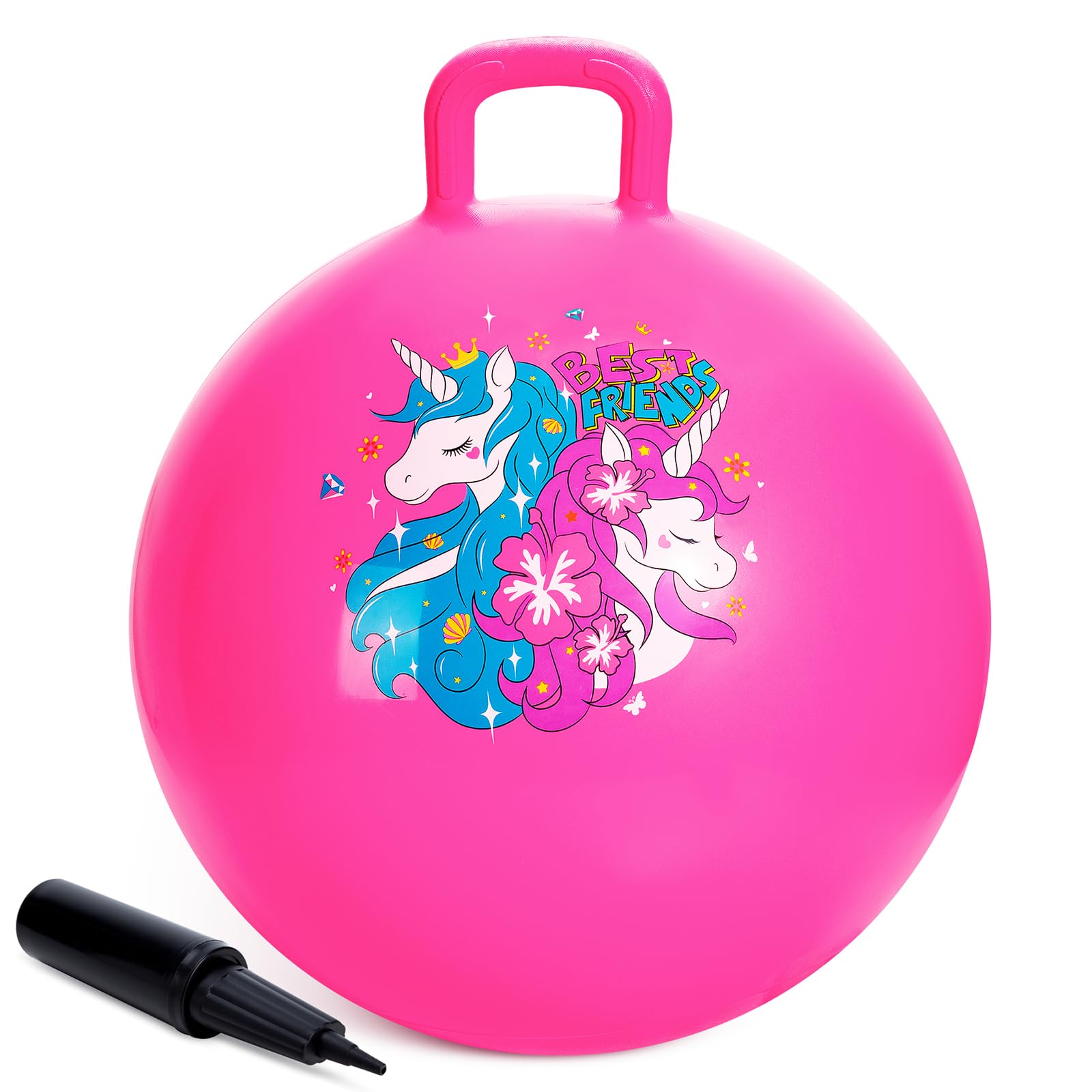 U&C Planet 18 Inch Space Hoppers for Kids ,Jumping Ball with Handle,Unicorn Inflatable Hopping Balls,Hopper Ball with Pump for Boys Girls Age 3-8 Indoor and Outdoor Garden Game