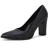 LAICIGO Women's Pointed Toe Pumps Chunky Block High Heel Slip On Dress Party Wedding Shoes