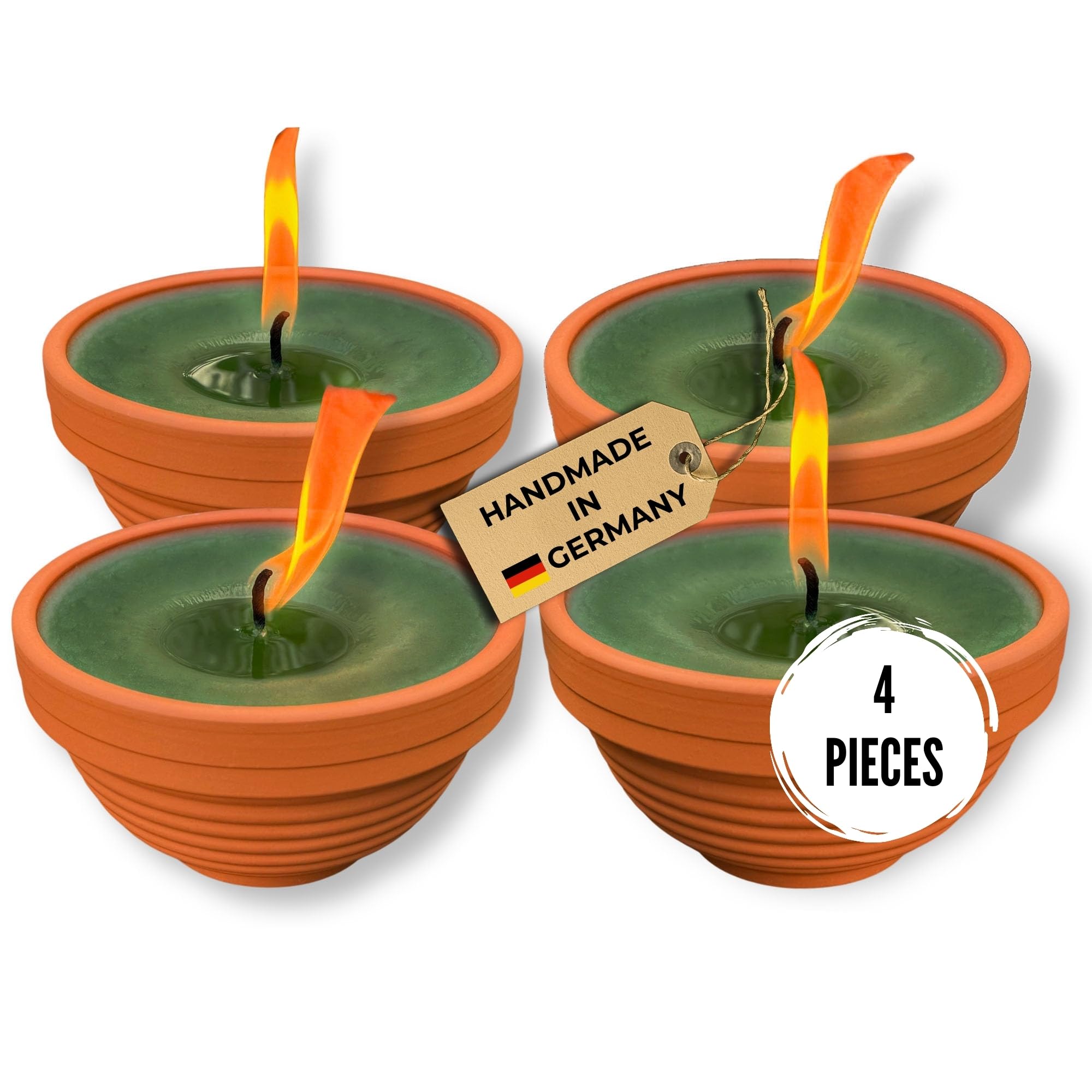 Lavalis 4 x flame bowl: terracotta candles, 15 hours burning time, 5 cm flame height, windproof and hand-filled, diameter 9.5 cm, atmospheric Easter and spring decoration