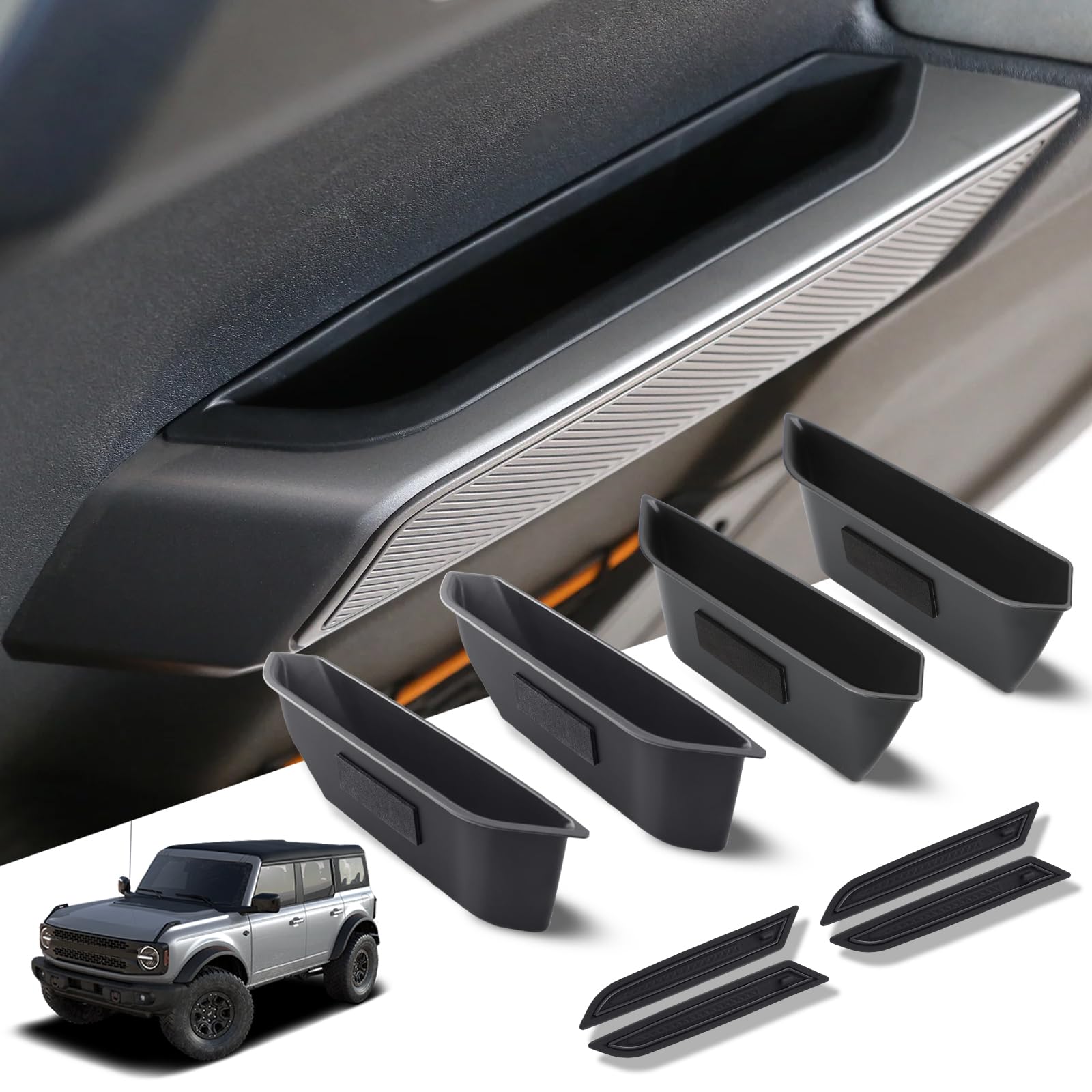 Photo 1 of 1797 4 Door Handle Storage Box fit for Ford Bronco 2021 2022 2023 2024 2025 Accessories Car Pocket Organizer Black 4pcs/Set