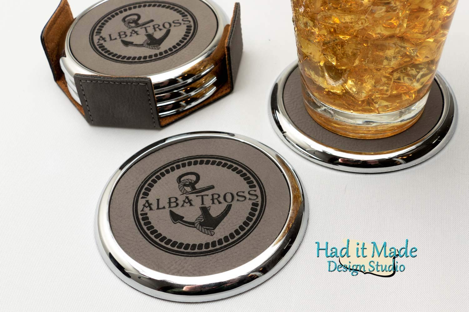 Anchor and Rope Nautical Coaster Set, (CSN1) Leather