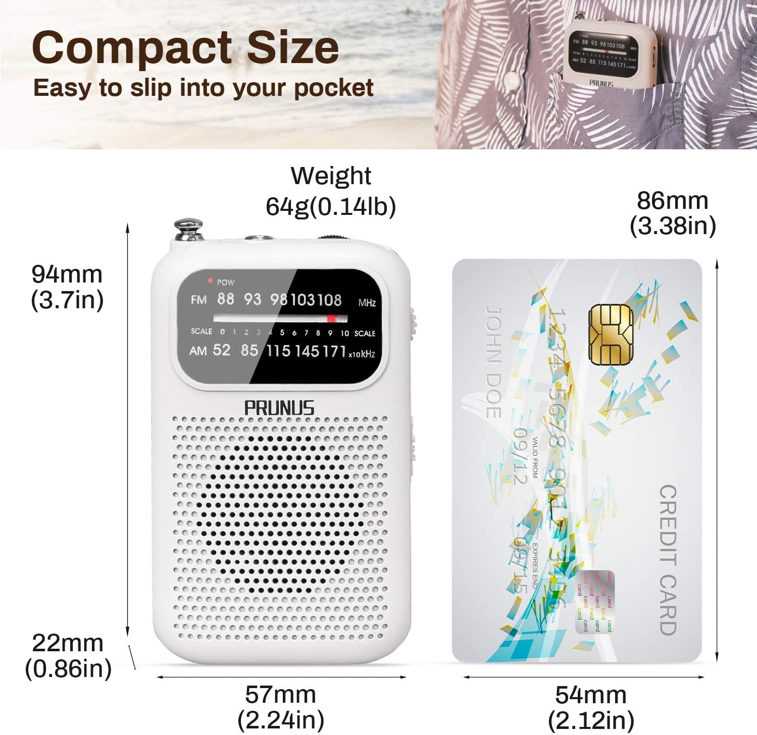 J-777 Portable Pocket Radio AM FM Transistor Radio Battery Operated, Stereo Headphones Jack, Excellent Reception, by PRUNUS(White): Electronics