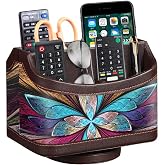 360&deg; Rotatable Remote Control Holder,PU Leather TV Remote Caddy for Table | Desktop Supply Organizer Storage Box for Controllers Media Stationery Nightstand TV Caddy E-reader Phone Pen/Pencil Cosmetic