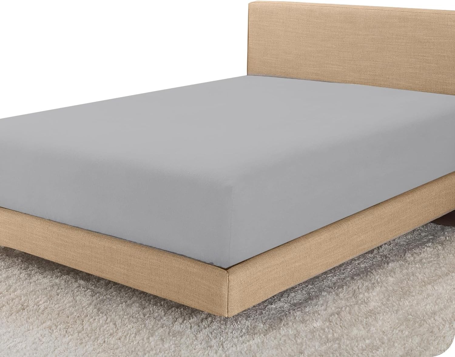 Linens World Egyptian Cotton Fitted Sheets Breathable, Anti Wrinkle 30cm Deep Pocket 200 Thread Count Bed Sheets - Grey Bedding Double 137 X 190 CM