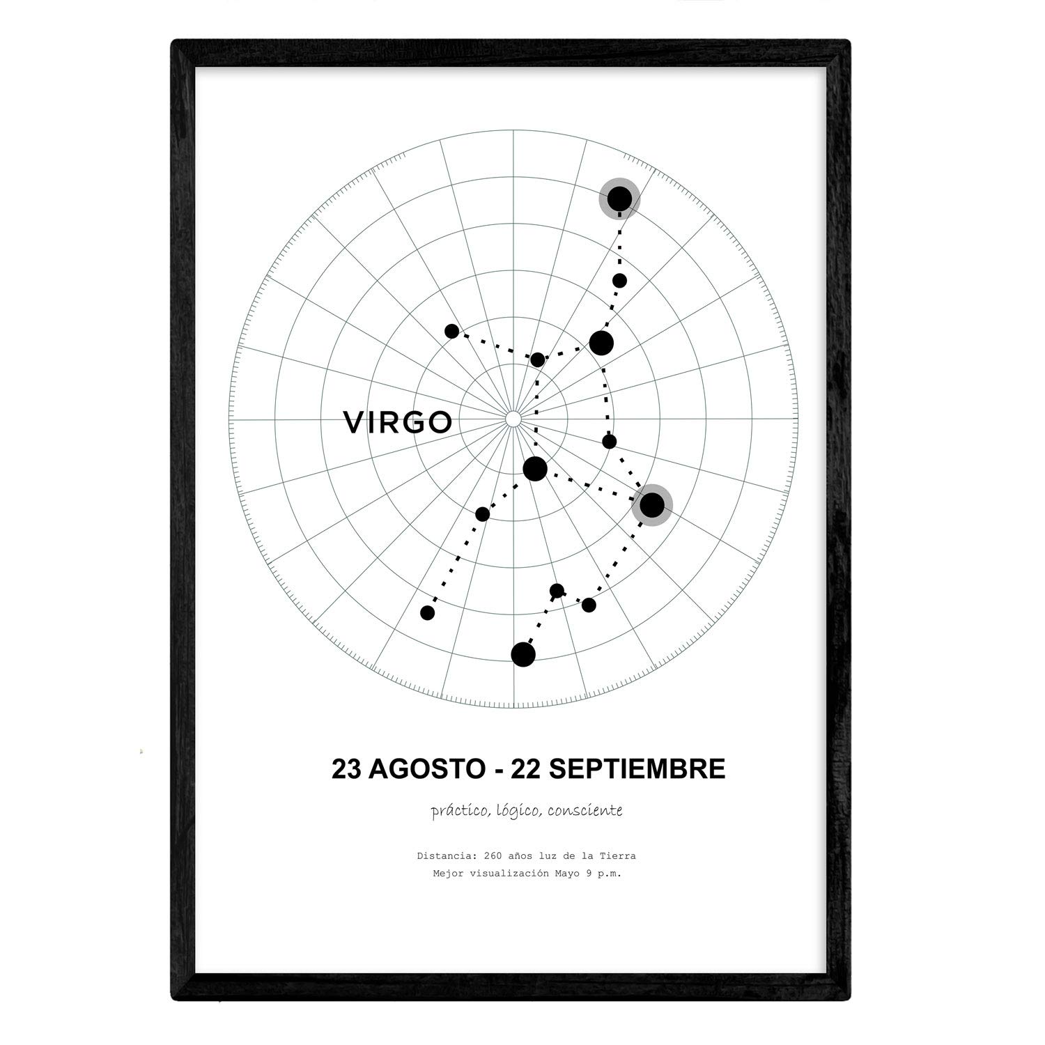 Nacnic Poster with the constellation Virgo. Poster with zodiac symbol A3 in size and starry sky background