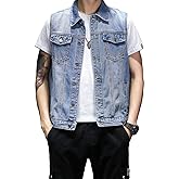 DAVID.ANN Mens Denim Vest Jacket Sleeveless Trucker Jean Jacket