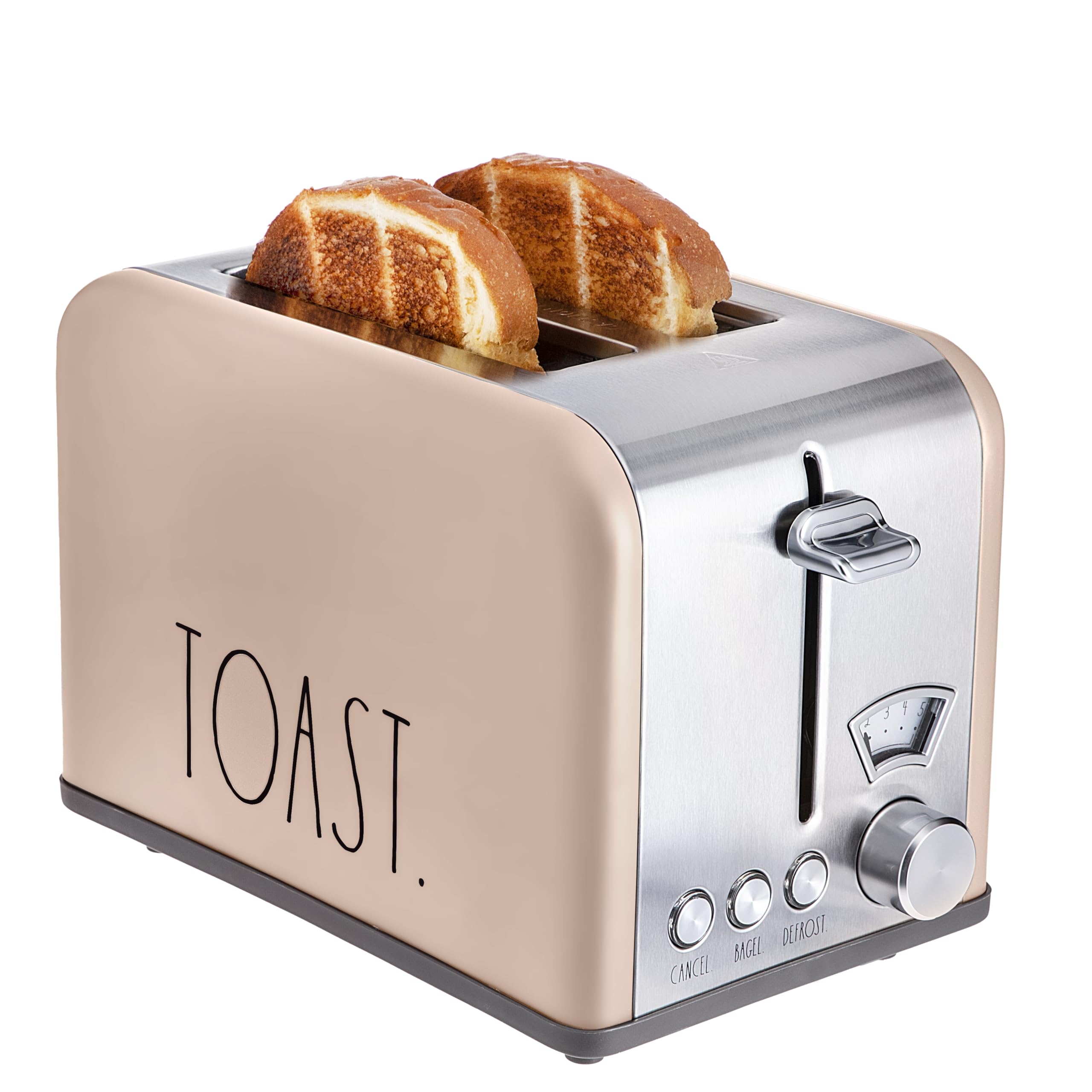 Photo 1 of Rae Dunn Toaster, Stainless Steel 2 Slice Square Toaster, Wide Slot with 5 Browning Levels, with Bagel, Defrost and Cancel Options (Blush)