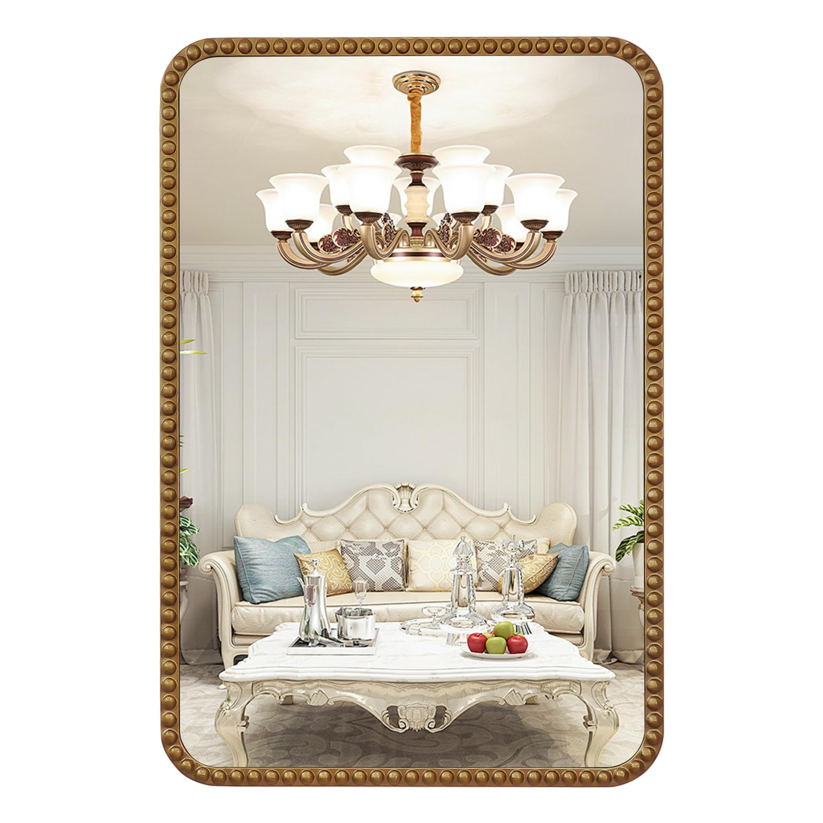 Jesantab 24"x36" Antique Gold Rectangular Wall Mirror, Explosion-Proof ...