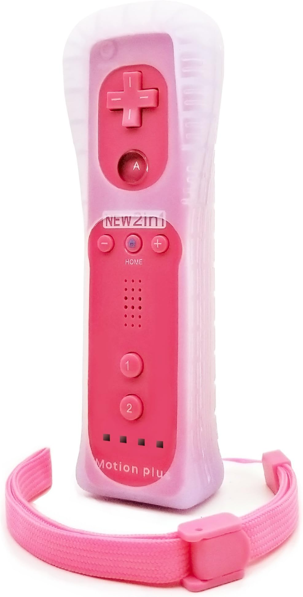 Wii Remote Motion Plus Controller Wireless Built-in 2 in 1 with Silicon Case Wrist Strap for Nintendo Wii/Wii U/Wii Mini (Pink)