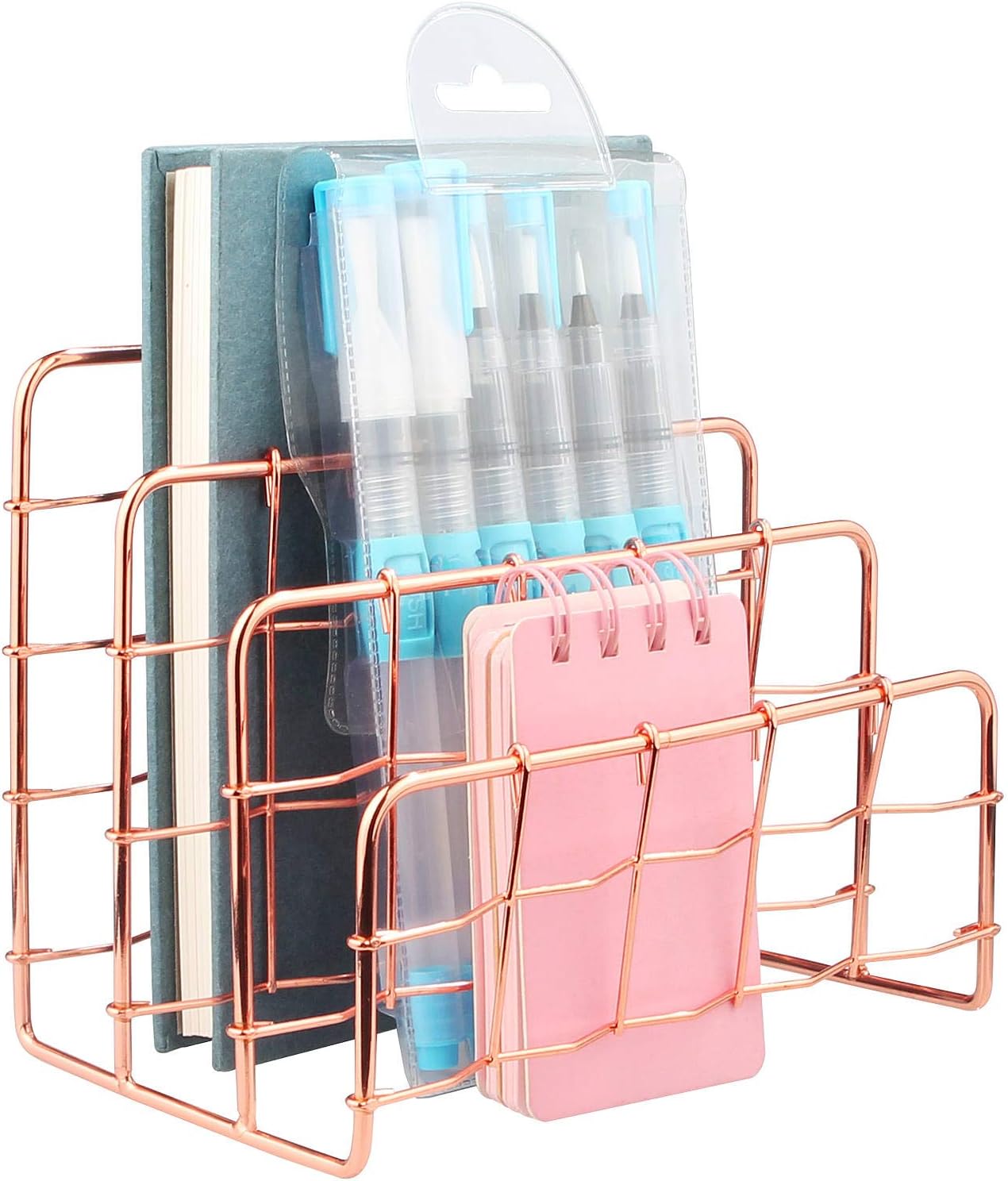 Rose Gold File Sorter, Abuff Metal Wire Desk Organizer for