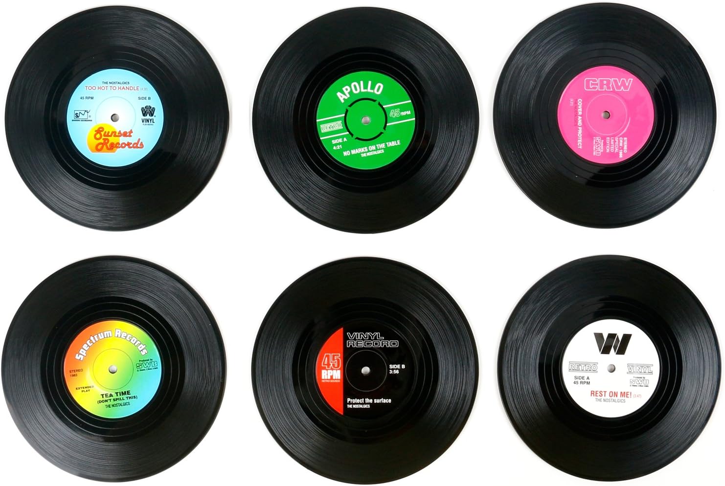 TRIXES Set of 6 Vinyl Record Retro Music Coasters, Table Top Protection Prevents Furniture Damage - Image 3