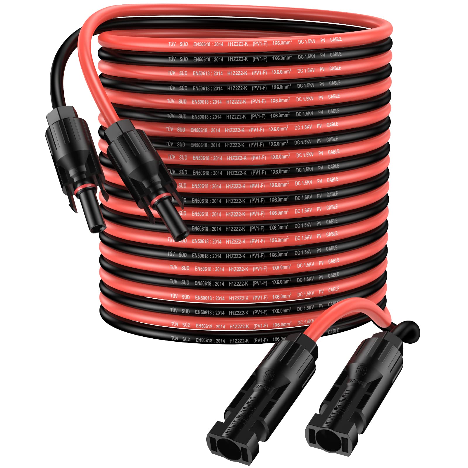 Proster Solar Panel Extension Cable - 10AWG/6mm² 10 Meter (32ft) PV Cable with IP68 Waterproof Female and Male Connectors (10m Red + 10m Black) for Solar Panel to Charge Controller Connection