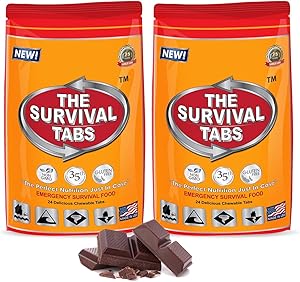 Food Rations, 2 Pack of 24 tabs | Emergency Food Ration Pack, 480 Calories none-GMO gluten-free 25 years shelf life (Chocolate)