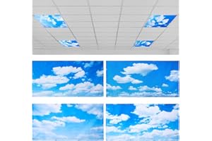 Hortsun 4 Pcs 4 x 2 Feet Fluorescent Light Covers for Ceiling Classroom Office Magnetic Filters Light Diffusers for Reducing Harsh Glare Flicker Home Decorations (Blue Sky Cloud)