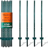 Thealyn Fence Posts 4.8 Feet, Pack of 10, Metal Fence Poles U Post Sturdy Duty Fence Stakes Step in Post No Dig Fence Post fo