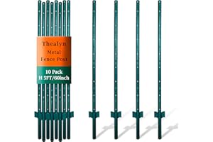 Thealyn Fence Posts 4.8 Feet, Pack of 10, Metal Fence Poles U Post Sturdy Duty Fence Stakes Step in Post No Dig Fence Post fo