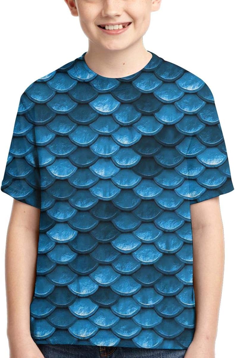 ShortSleeve Blue Mermaid Fish Scales Shirts for Kids, Cute Tunic Shirt