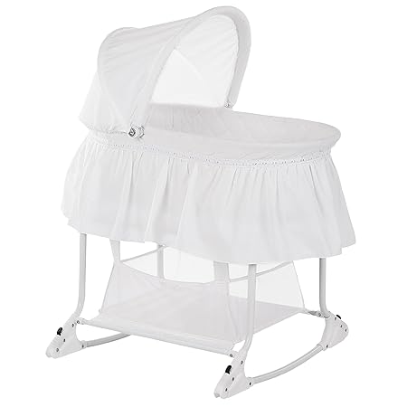 blue and white bassinet