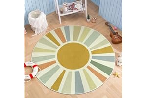 STARUIA Boho Round Rug 4 Ft Washable Area Rug for Kids Room, Colorful Sun Circle Rug for Playroom, Non-Slip Circular Office Carpet Soft Rainbow Rug for Bedroom Reading Corner Dorm
