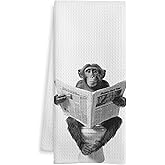 WOTYPU Monkey Gift Hand Towels for Bathroom, Monkey Lover Gifts, Funny Wild Animal on Toilet Decorative Hand Towels for Kids Guest Bathroom Washroom Power Room Vanity Half Bath, 16x24 Inch