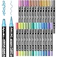 28 Metallic Colors Dual Tip Acrylic Paint Markers, Brush Tip and Dot Tip Acrylic Paint Pens for Rock Painting, Ceramic, Wood, Canvas, Plastic, Glass, Stone, Calligraphy, Card Making, DIY Crafts