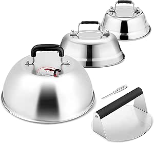3-Piece Stainless Steel Griddle Basting Covers - Melting Domes For Cheese & Cooking
