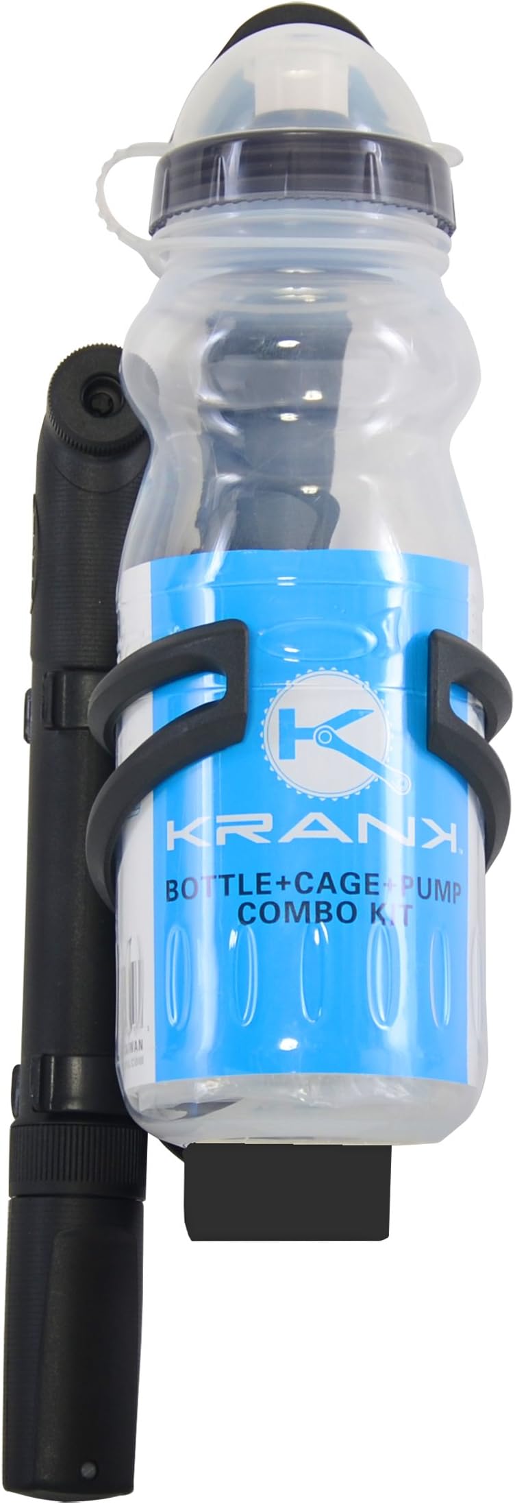 Krank Water Bottle + Cage + Pump Combo Kit, Smoke/Black