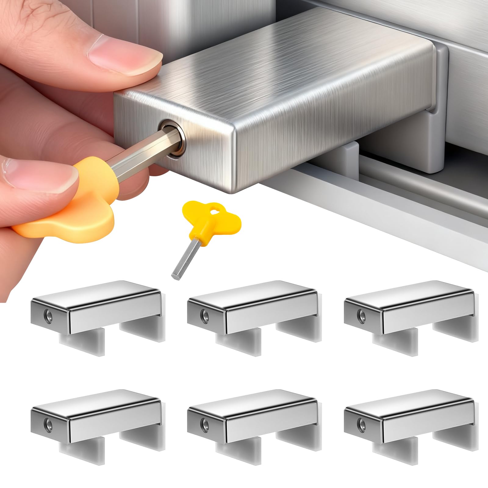 Photo 1 of 6 Sets Sliding Window Locks, 0.66'' to 1.65'' Adjustable Width Stainless Steel Window Safety Locks, Window Guards Latch Stoppers for Children Vertical and Horizontal Sliding Windows
