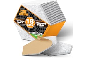 DEKIRU Self Adhesive Soundproof Foam Panels 18 Pack, 12''X10''X0.4'' Hexagon Acoustic Panels, Easy Install Sound Absorbing Panels for Home Recording Studio, Office, and More (Grey)